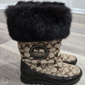 Coach Joyous Brown Signature Fur Trim Boots 6
